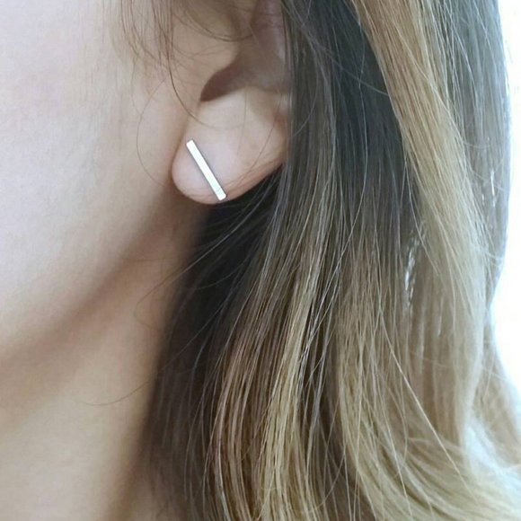 Dainty Bar Earrings (Silver) - Picture 3 of 5
